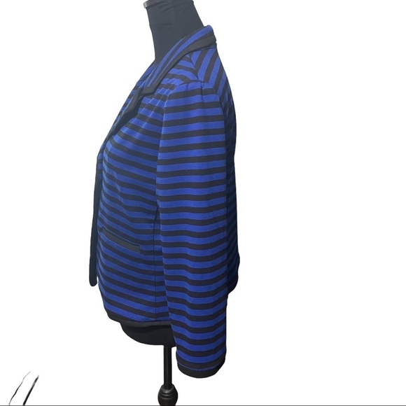 𝅺SANDRO Studio Black & Blue Striped Business Attire Blazer - Picture 2 of 5